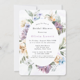 Lilac Purple Peony Wildflowe Bridal Shower Invites