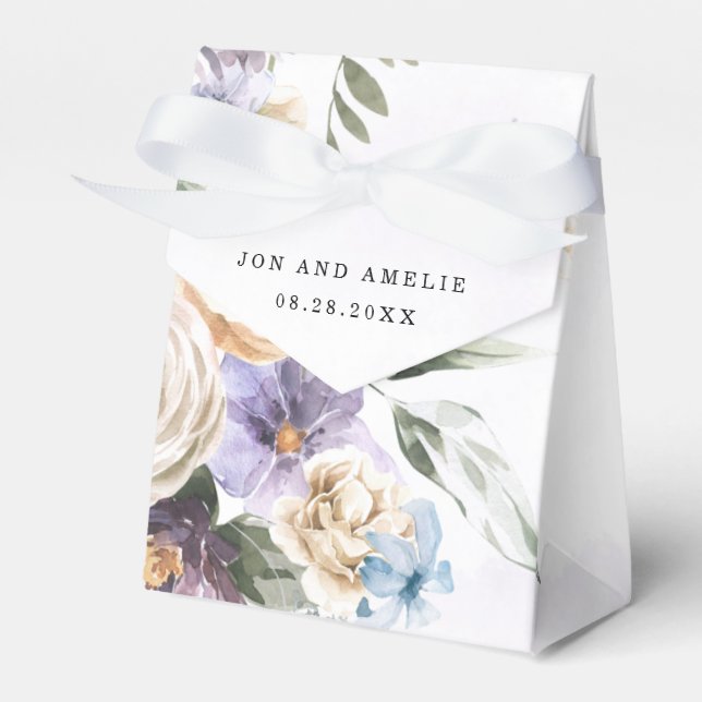 Lilac Purple Peony Wildflowers Bouquet Wedding  Favour Box (Front Side)