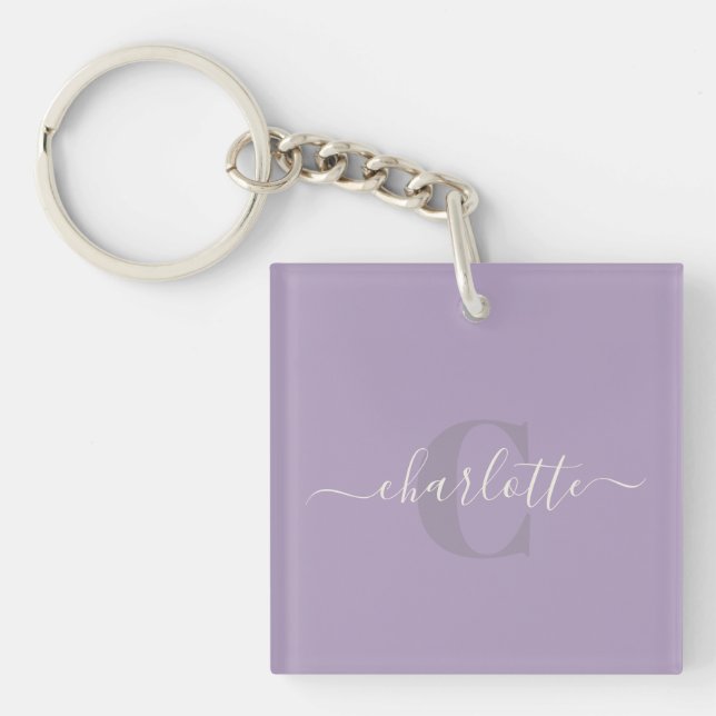 Lilac Purple | Personalised Script Monogram Name  Key Ring (Front)