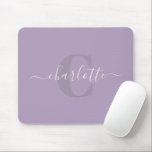 Lilac Purple | Personalised Script Monogram Name  Mouse Mat<br><div class="desc">Lilac Purple | Personalised Script Monogram Name Mouse pad</div>