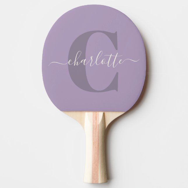Lilac Purple Personalised Script Monogram Name Ping Pong Paddle (Front)