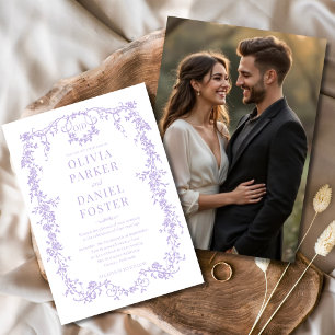 Lilac Purple Photo Floral Victorian Wedding  Invitation