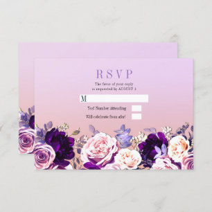 Lilac Purple & Pink Blush Rose Floral Wedding RSVP Invitation