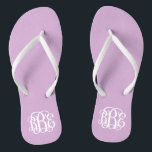 Lilac Purple Preppy Script Monogram Flip Flops<br><div class="desc">PLEASE CONTACT ME BEFORE ORDERING WITH YOUR MONOGRAM INITIALS IN THIS ORDER: FIRST, LAST, MIDDLE. I will customise your monogram and email you the link to order. Please wait to purchase until after I have sent you the link with your customised design. Cute preppy flip flip sandals personalised with a...</div>