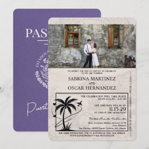 Lilac Purple Puerta Vallarta Passport Wedding Invitation