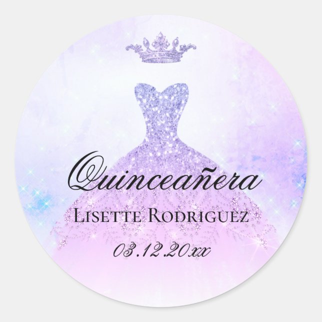 Lilac Purple Quinceanera Personalised Classic Round Sticker (Front)