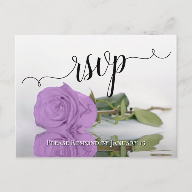 Lilac Purple Reflecting Rose Elegant Wedding RSVP Postcard (Front)