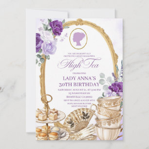 Lilac Purple Regency High Tea Birthday party Invitation