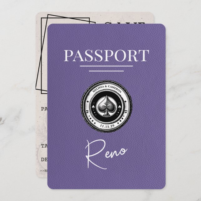 Lilac Purple Reno Passport Save The Date (Front/Back)