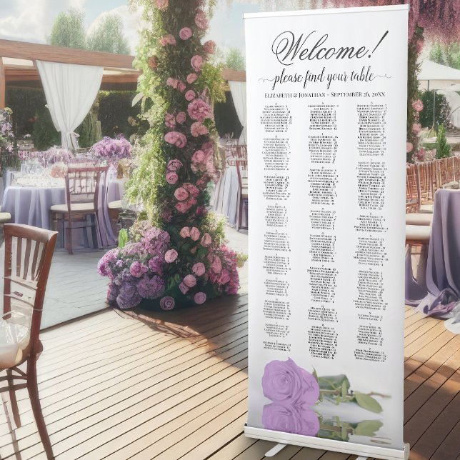 Lilac Purple Rose Chic Alphabetical Seating Chart Retractable Banner (At Reception)