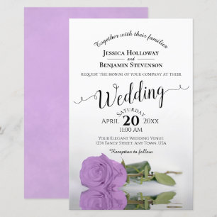 Lilac Purple Rose Chic BUDGET Wedding Invitation
