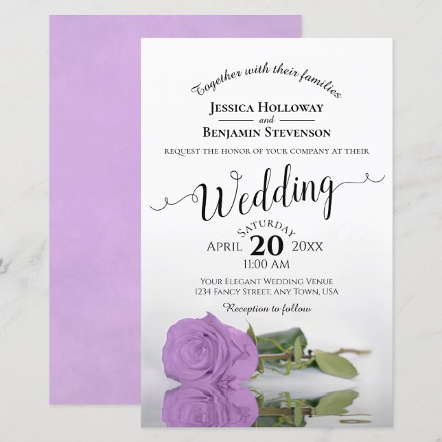 Lilac Purple Rose Chic BUDGET Wedding Invitation (Front/Back)