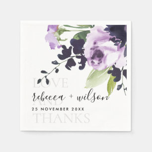 LILAC PURPLE ROSE FLORAL LOVE AND THANKS WEDDING NAPKIN