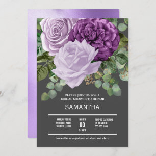 Lilac purple rose flower shimmer chic floral bloom invitation
