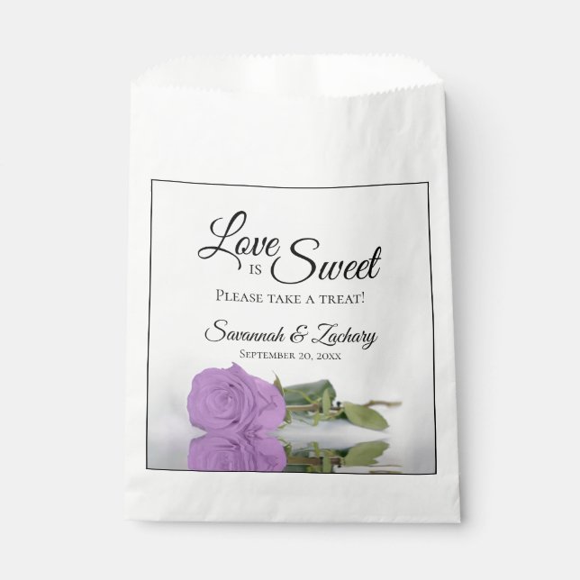 Lilac Purple Rose Love is Sweet Take Treat Wedding Favour Bags (Front)