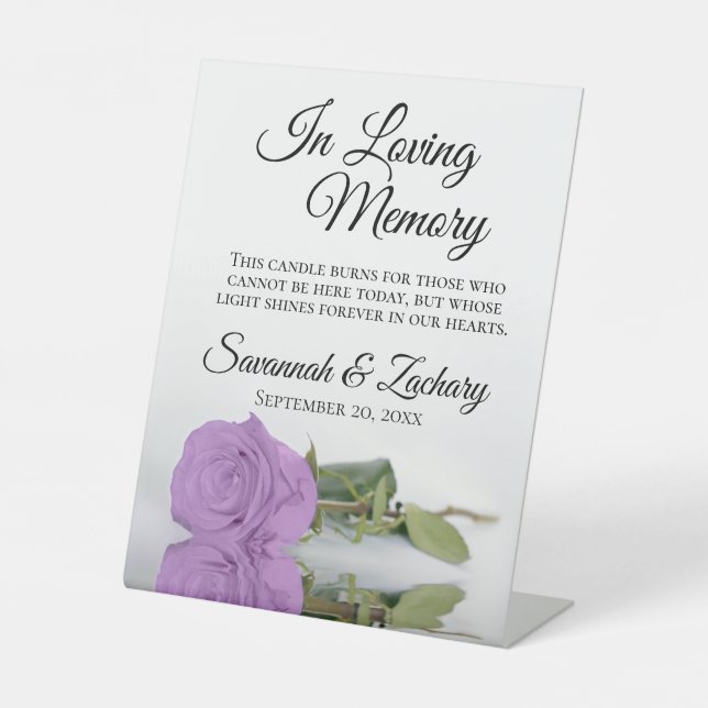 Lilac Purple Rose Loving Memory Wedding Memorial Pedestal Sign (Front)