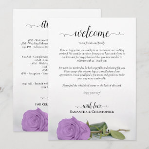 Lilac Purple Rose Posh Wedding Welcome & Itinerary Programme