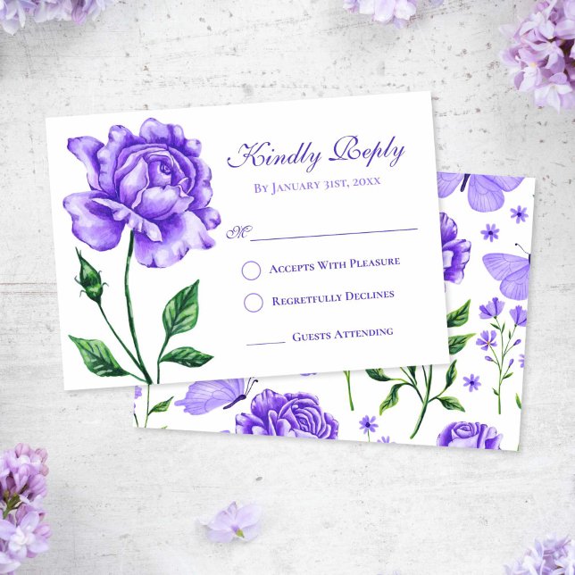 Lilac Purple Rose Quinceañera Response Card (Lilac Purple Rose Quinceanera Response Card)