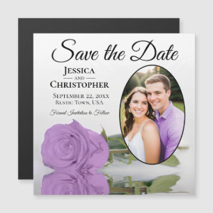 Lilac Purple Rose Save The Date Oval Photo Magnet