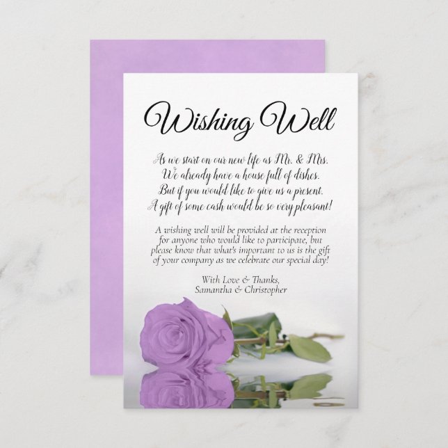 Lilac Purple Rose Wedding Wishing Well Poem Enclosure Card (Front/Back)
