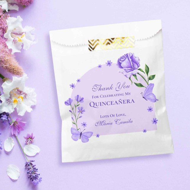Lilac Purple Roses & Butterfly Floral Quinceañera Favour Bags (Lilac Purple Roses & Butterfly Floral Quinceañera Favor Bag)