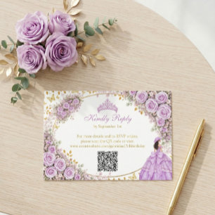 Lilac Purple Roses Golden Butterfly Quinceañera RSVP Card