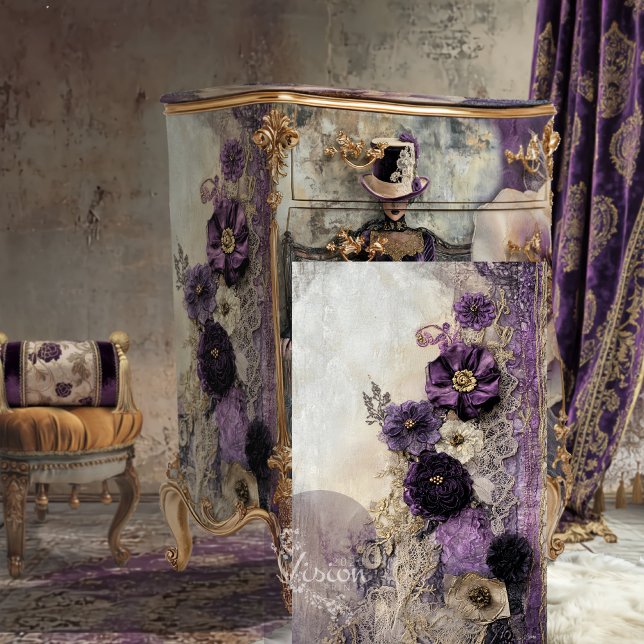 Lilac Purple Scrapbook Mixed Media Floral & Lace Tissue Paper (Shabby Chic Junk Journal Aesthetics, Floral & Lace Mixed Media Collage, Decoupage Tissue Paper)