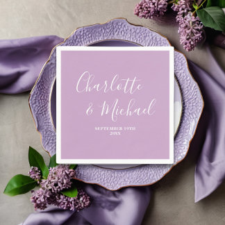 Lilac Purple Script Minimalist Wedding Napkin