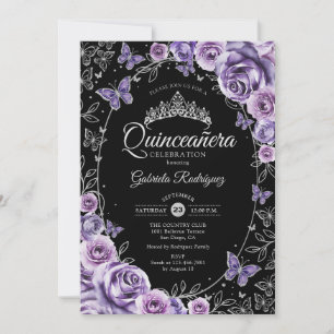 Lilac Purple Silver Black Quinceanera Invitation