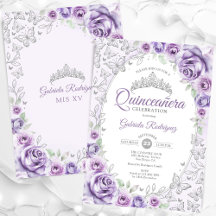 Lilac Purple Silver Floral Quinceanera