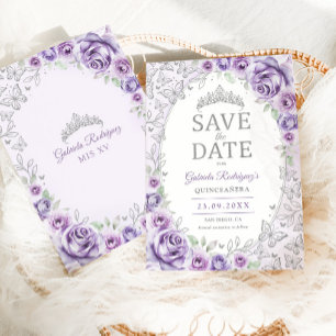 Lilac Purple Silver Floral Quinceanera Save The Date