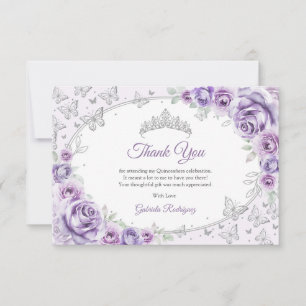Lilac Purple Silver Floral Quinceanera Thank You Card