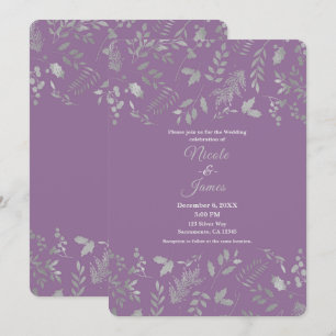 Lilac Purple Silver Leaves Botanical Wedding Invitation