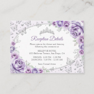 Lilac Purple Silver Quinceanera Reception Details Enclosure Card