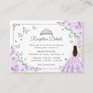 Lilac Purple Silver Quincenarea Reception Details Enclosure Card