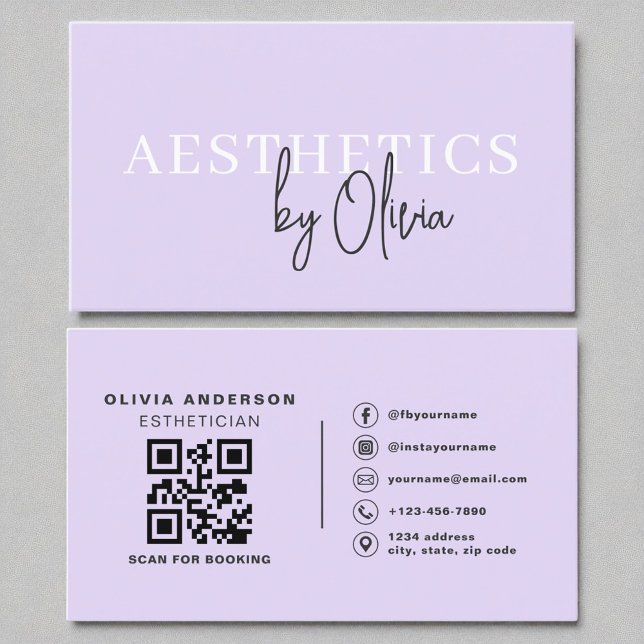 Lilac Purple Skincare Aesthetician QR Code  Business Card (Creator Uploaded)
