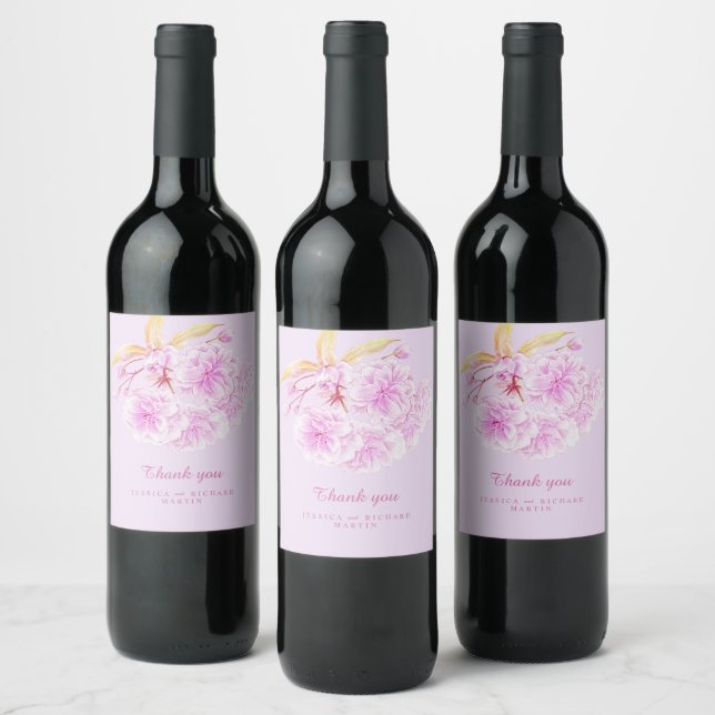 Lilac purple spring bloom wedding thank you wine label (Bottles)