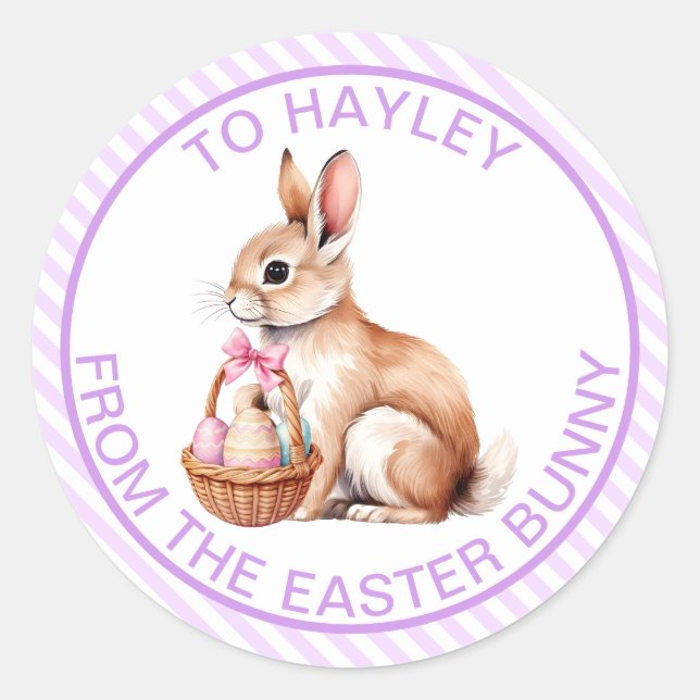 Lilac Purple Stripe From The Easter Bunny Gift Classic Round Sticker (Front)