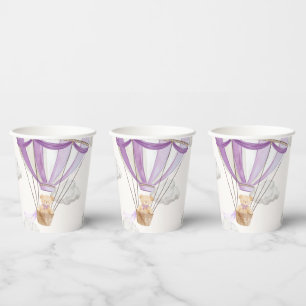 Lilac Purple Teddy Bear Hot Air Balloon Paper Cups