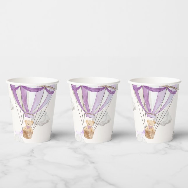 Lilac Purple Teddy Bear Hot Air Balloon Paper Cups (Multi)