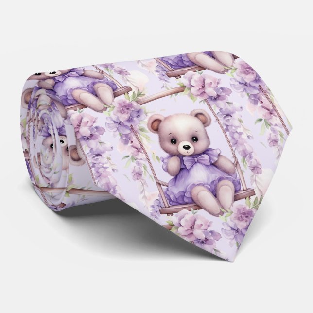 Lilac Purple Teddy Bear Neck Tie (Rolled)