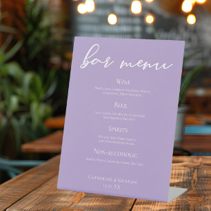Lilac Purple Typography Wedding Bar Menu Pedestal Sign