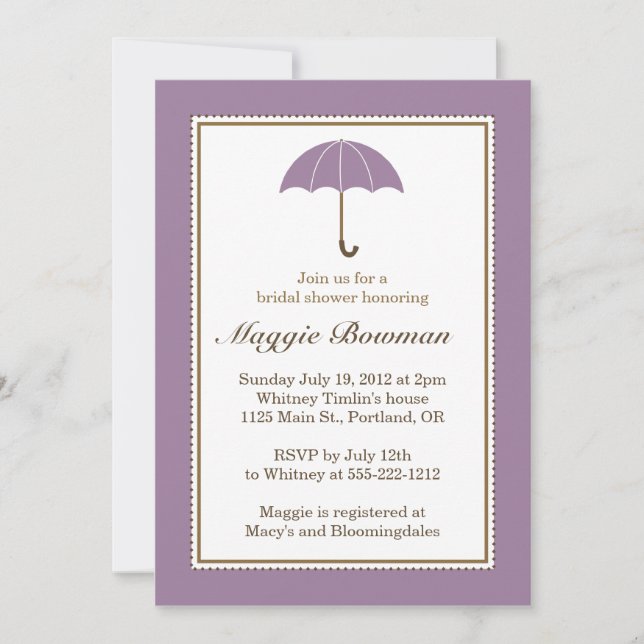 Lilac Purple Umbrella Bridal Shower Invitation (Front)
