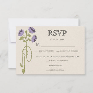Lilac Purple Vintage Art Nouveau Floral Wedding RSVP Card