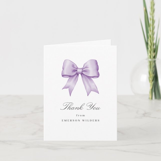 Lilac Purple Vintage Satin Bow Thank You card (Front)