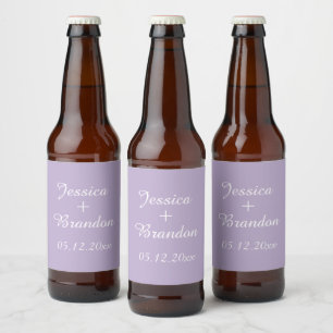 Lilac Purple Violet Simple Elegant Wedding Beer Bottle Label