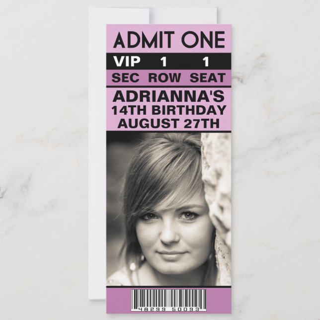 Lilac Purple VIP Photo Ticket Birthday Party Invitation (Front)