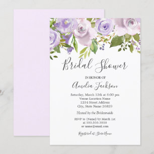 Lilac Purple Watercolor Floral Bridal Shower Invitation