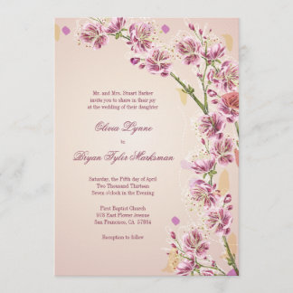 Lilac purple watercolor flowers wedding invitation