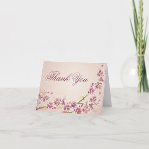 Lilac purple watercolor flowers wedding thank you card